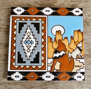 Vintage Earthtones K Rit Howling Coyote Ceramic Tile 1995 Southwest 6" - Picture 1 of 4