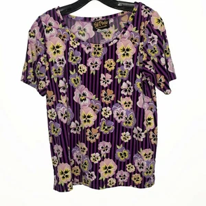 Bob Mackie tragbares Kunst-Top Gr. Small Damen, kurzärmelig, Blumenmuster, lila - Bild 1 von 3