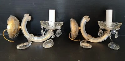 PAIRE D'APPLIQUES A PAMPILLES VERRE ET LAITON - Photo 1/3