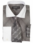 Men's Mini Plaid/Checks Dress Shirt with Tie and Handkerchief French Cuff AH624