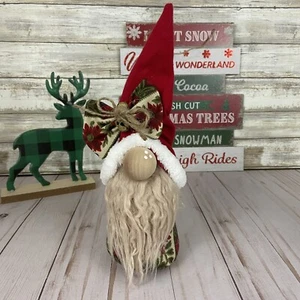 Christmas Gnome Vintage Poinsettia Jingle Bells Flannel Handmade Holiday Rustic - Picture 1 of 11