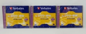 3-Pack VERBATIM 94520 DVD REWRITABLE DISC MEDIA - DVD RW - 4X - 4.70 GB - SEALED - Picture 1 of 2