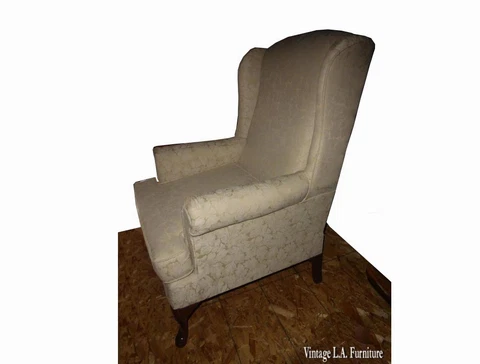 Vintage French Country Off White Floral Design Accent Wing back Arm Chair Cover