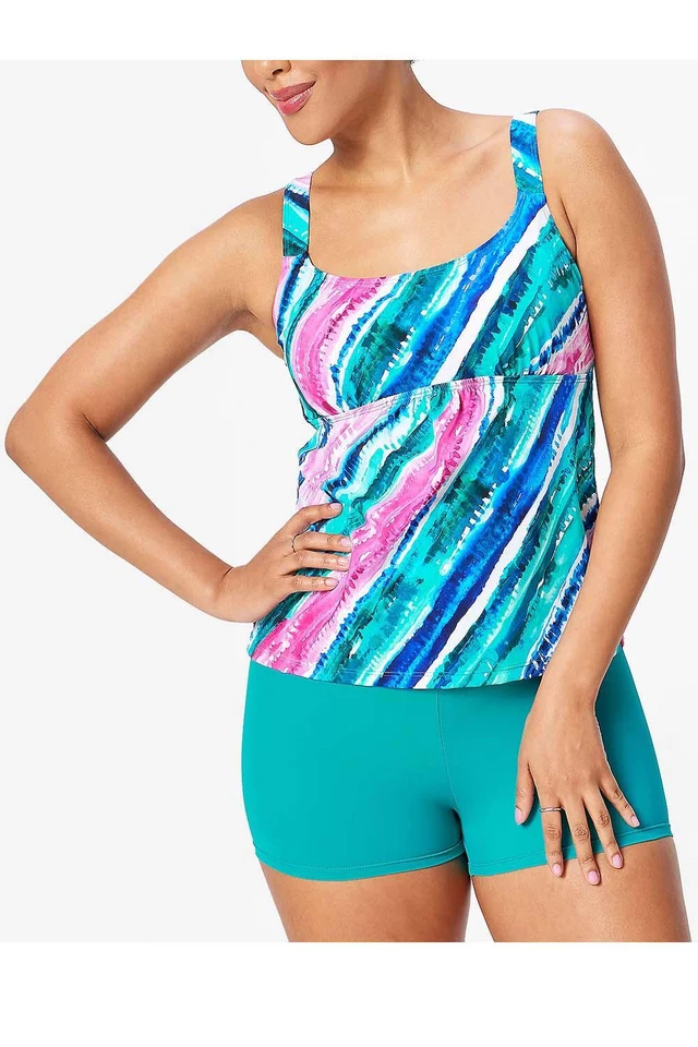 Kim Gravel X Trajes de Baño Cuello Redondo Tankini con Bicicleta Corto Arco Iris Rayas Foto 1 de 1