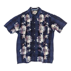 Hilfiger Denim Mens Large Blue Tropical Hawaiian Short Sleeve Button Up Shirt - Picture 1 of 4