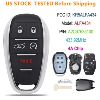 Keyless Remote Smart Key Fob for Alfa Romeo Giulia Stelvio 2017 2018 2019 2020 Foto 1 de 4
