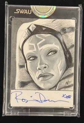 Star Wars Rosario Dawson as Ahsoka Auto 1/1 SKETCH CARD SWAU Art Matt Applegate - Image 1 of 2