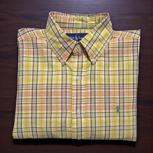 Vintage 90er Polo Ralph Lauren Blake Hemd Gr. M gelb kariert Knopfleiste grün Pony - Bild 1 von 8