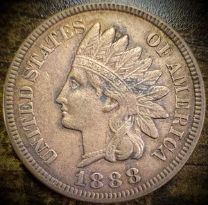 1888 Indian Head Cent Penny Full Liberty 4 Diamonds Beautiful Toned Coin - Picture 1 of 2