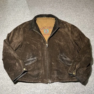 Vintage Gant Jacket Mens XL Brown Suede Leather Montana Lined Full Zip 90s - Image 1 of 4