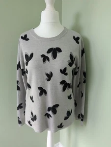 M&S Grey Knitted Jumper Size 14 Black Floral Detail - Picture 1 of 12