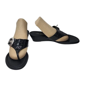 Brighton Damenschuhe Größe 8 schwarz Keilsandalen hergestellt in Italien Schnalle Leder - Bild 1 von 14