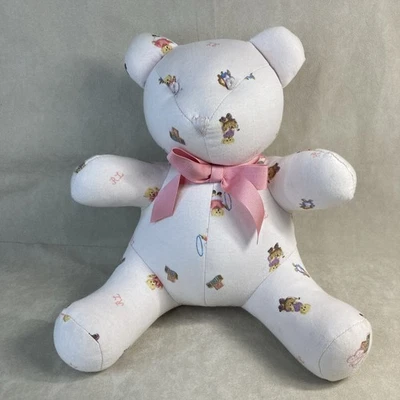 Raro Ralph Lauren Blanco Bebé Oso Estampado Lovey Peluche Rosa Arco 9.5 pulgadas Limpio. Foto 1 de 4