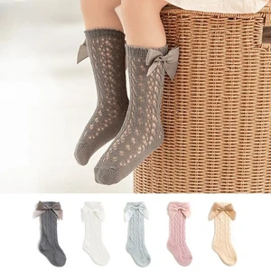 5 Pairs Baby Infant Toddler Girl Summer Thin Knee High Bow Dress Socks Stockings - Picture 1 of 9