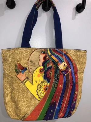 Laurel Burch Colorful Zip Shoulder Tote Spirit Rose With Woman Fabric - Image 1 of 4