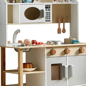 Children Wooden Toys Play Kitchen Set Wooden Kitchen DIY with Dishwashing Sink - Picture 1 of 9
