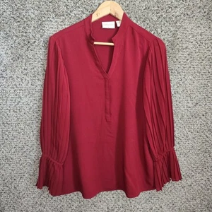 Chicos Top Womens 1 US Medium Red Popover Blouse Pleated Sleeve Button Ladies - Picture 1 of 7