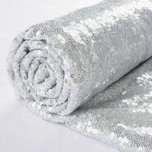 3-Ft Silver Sequin Fabric by The Yard for Tablecloth Runner Photo Booth - Picture 1 of 6
