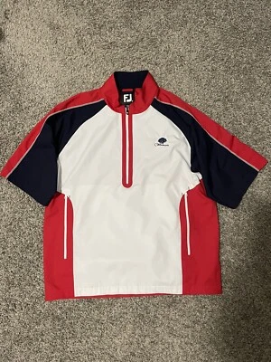 Men’s Footjoy Windbreaker Short Sleeve Red White Navy Blue Size Medium 1/4 Zip - Image 1 of 4