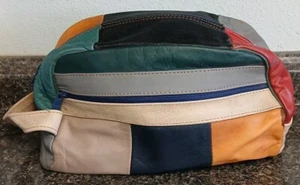Vintage 80er Jahre mehrfarbig Patchwork Leder große Kosmetik Rasur Reisetasche - 12x7,5x5 - Bild 1 von 12