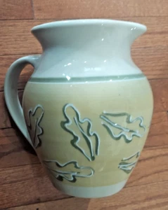 Art Pottery Pouring Pitcher 8" Tall Yellow OAK Leaf design - Picture 1 of 4