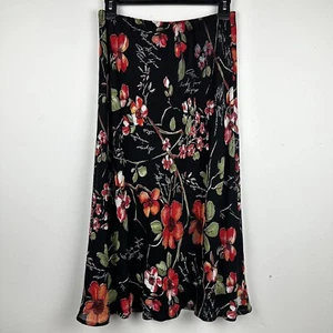 Vtg Salaam Dark Floral Midi Skirt Lined Whimsigoth Boho 90s Y2K Cottage Grunge M - Picture 1 of 14