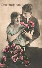 Vintage Postcard 1910'S Liebe Macht Selig! Man & Woman Together With Flowers