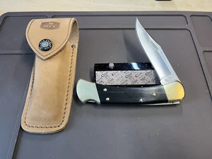 2019 Buck USA 110 Folding Hunter Lockback Knife with New Distress Leather Sheath - Picture 1 of 21