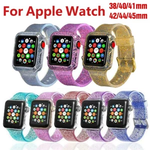 Silicone Band Strap Glitter Bling for Apple Watch iWatch Series 8/2/3/4/5/6/7/SE - Picture 1 of 19