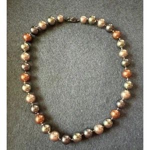 KH 925 Sterling Multi-Color Faux Pearl Necklace Greens Coppers - Picture 1 of 8