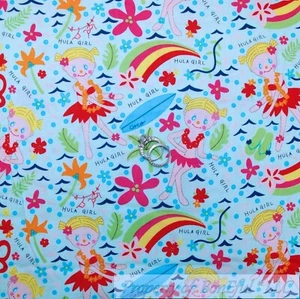 BonEful Fabric FQ Cotton Quilt Blue Pink Hawaiian Luau Hula Girl Rainbow Flower - Picture 1 of 11