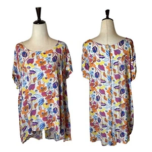 Cynthia Rowley Shirt Women 2X White Floral High Low Hem Button Back Top Boho - Picture 1 of 11