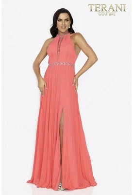 New Terani Couture Long Chiffon Evening/Prom Sleeveless Fit Flare Dress Size 12 - Image 1 of 4