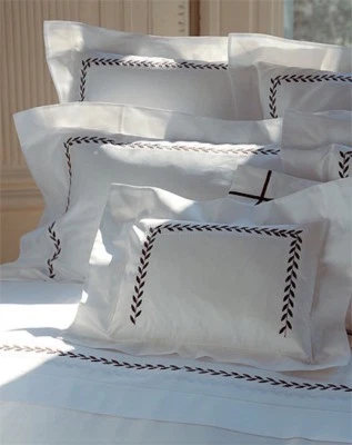 Yves Delorme Palace Collection Laurier Laurel Euro Sham Dark Chocolate Trim   - Image 1 of 4