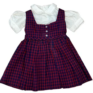 Little Star Size 4 Red & Blue Plaid School Girl Vintage Dress & Shirt - Picture 1 of 11