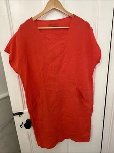 BACKSTAGE Precioso Vestido Coral Naranja 100% Lino S Grande Pecho 48” Bolsillos - Imagen 1 de 5