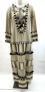 DODO BAR OR Beige Black Cotton Katfan Maxi Dress Tassels Fringe Size S/M - Picture 1 of 6