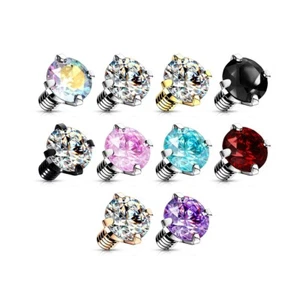 Dermal Anchor Top Part16G 14G 2mm to 5mm Gem Internally threaded prong set CZ - Picture 1 of 12