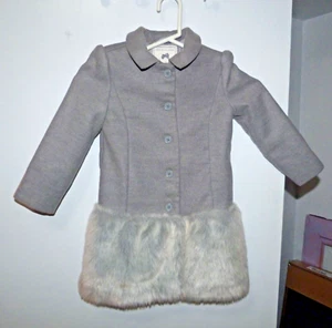 Janie and Jack Bonjour! Soft Gray Fur Trimmed Girls Coat Lined Size 4 MINT - Picture 1 of 8