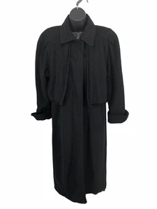 Vintage Lorovi Black Womens Wool Embroidered Trim 'Cape' Long Coat Trench - Picture 1 of 11