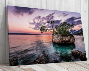 Beautiful tree on a rock in the Mediterranean canvas print ready to hang - Picture 1 of 9