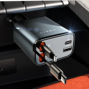 LISEN Retractable Car Phone Charger Adapter 69W Cigarette Lighter USB Charger - Picture 1 of 5
