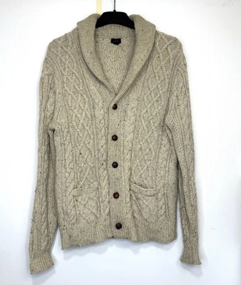 J. Crew Wool-Blend Cardigan Aran Sweater Men’s Medium Cable Knit - Image 1 of 4