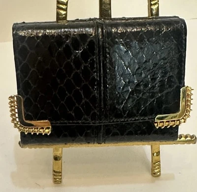 Mini billetera Judith Leiber negra de colección piel de serpiente dorada plegable rara ¡NUEVA DE STOCK BONITA! Foto 1 de 4
