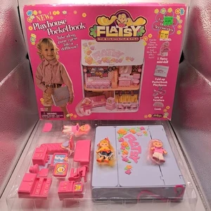 Vtg Flatsy Doll Play Set Folding Playhouse Pocketbook 13107 w/ 2 Extra Figures - Picture 1 of 21