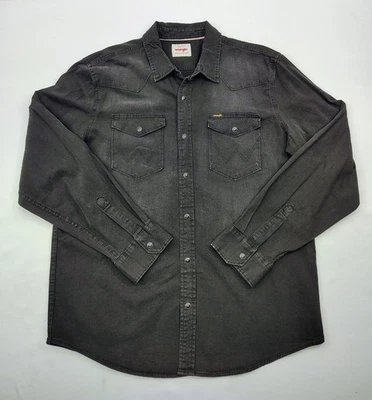 Wrangler Denim Western Pearl Snap Shirt Mens Sz L Black Cowboy Rodeo Workwear - Image 1 of 4