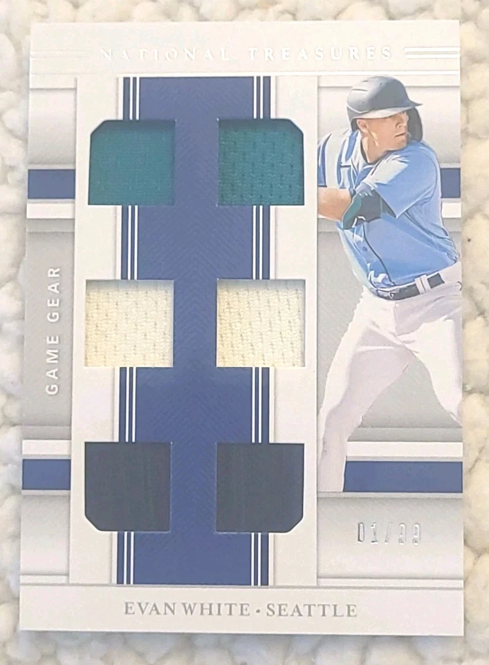 2020 Panini National Treasures Game Gear Materials Sixes /99 Evan White - Image 1 of 4