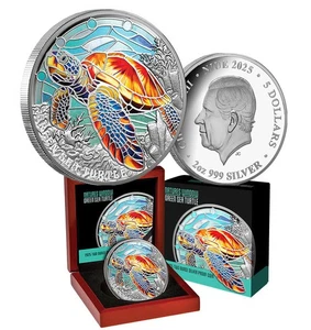 Moneda de prueba Natures Window verde tortuga marina 2 oz color plata - Imagen 1 de 5