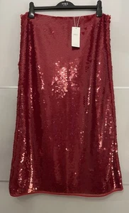 Marks&Spencer Sequin party Midaxi Midi Pencil Skirt Size 16 Regular Red BNWT M&S - Picture 1 of 11