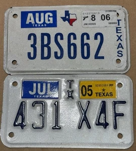 Two Authentic Texas Motorcycle License Plate Used Metal License Plate Tag 2005-6 - Picture 1 of 1